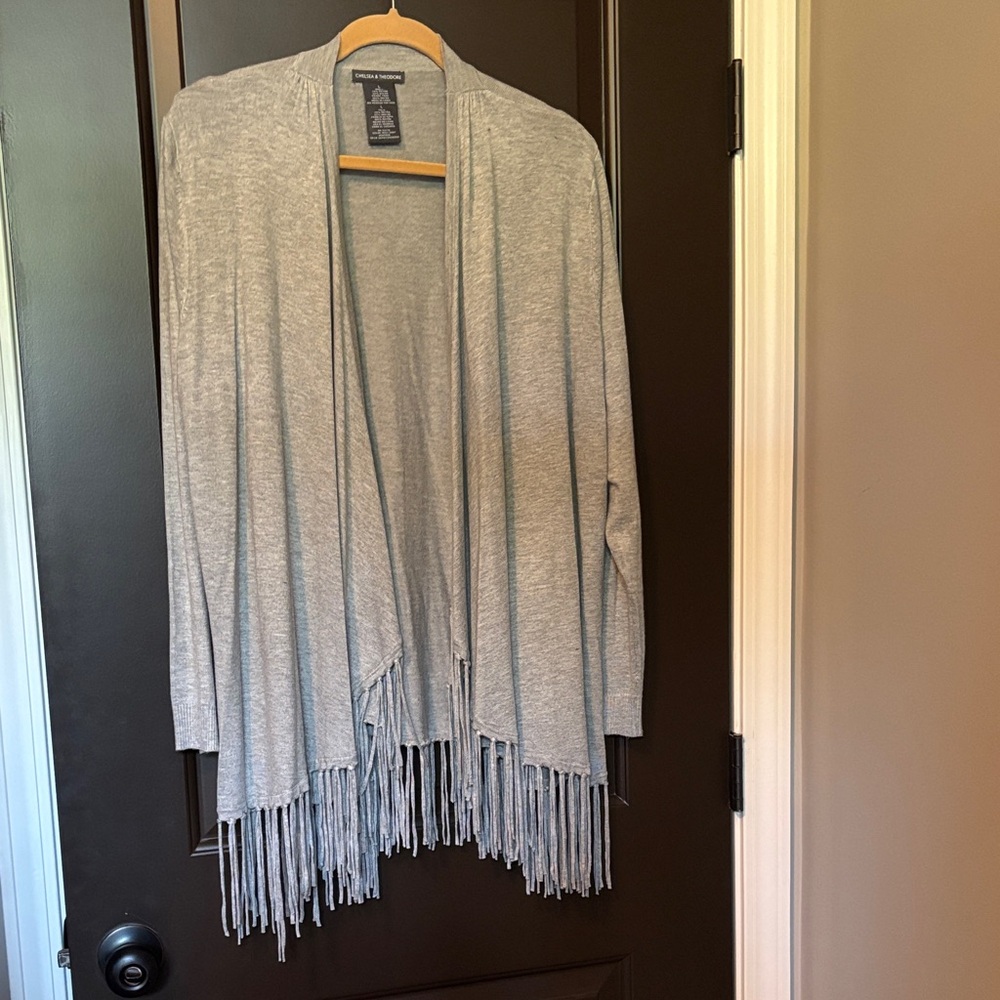 Chelsea & Theodore L Gray Fringe Cascade Open Cardigan